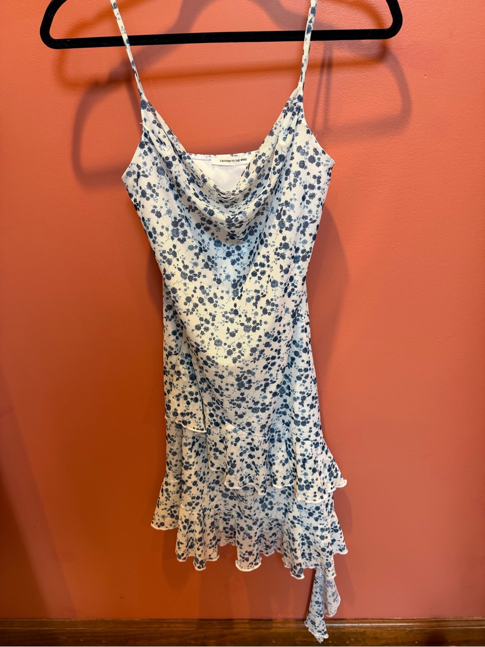 Caution To The Wind White Floral Slip Dress with Blue Print